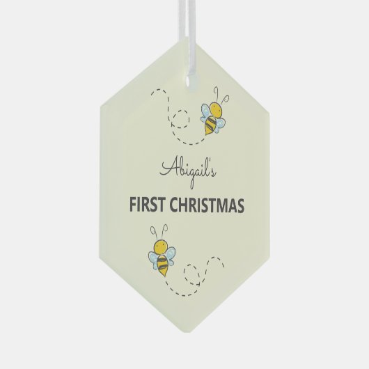 Bumble Bee Aangepast eerste kerstfeest Glas Ornament (Voorkant Rechts)