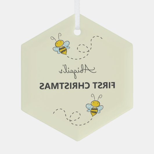 Bumble Bee Aangepast eerste kerstfeest Glas Ornament (Achterkant)