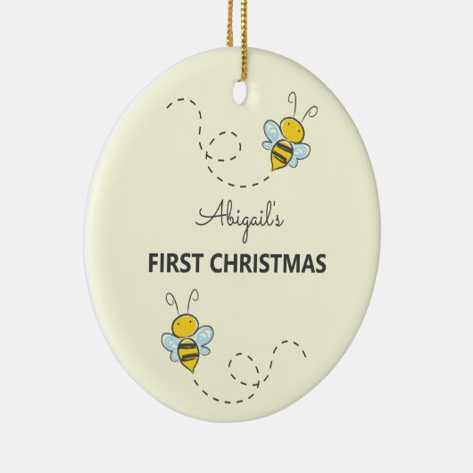 Bumble Bee Aangepast eerste kerstfeest Keramisch Ornament (Rechts)