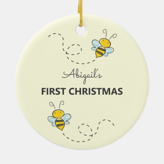 Bumble Bee Aangepast eerste kerstfeest Keramisch Ornament (Achterkant)