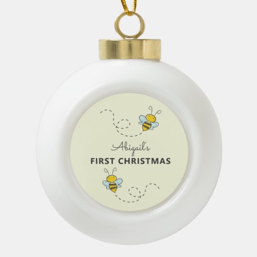 Bumble Bee Aangepast eerste kerstfeest Keramische Bal Ornament (Voorkant)