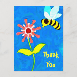 Bumble Bee and Flower Cartoon Dank u Briefkaart