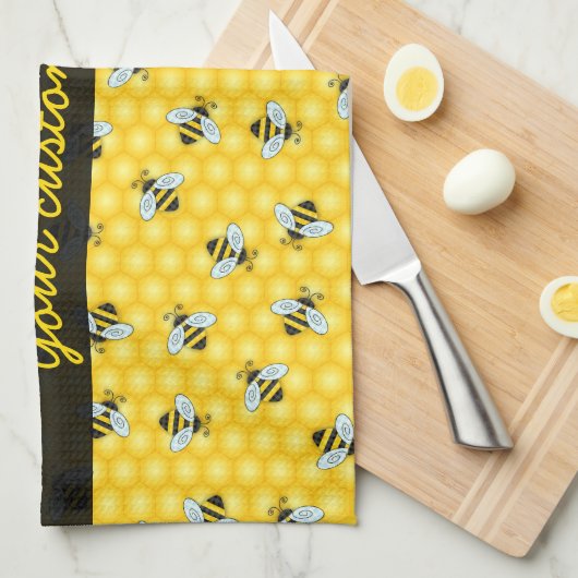 Bumble Bee and Honeycomb Pattern Theedoek (Quarter Fold)