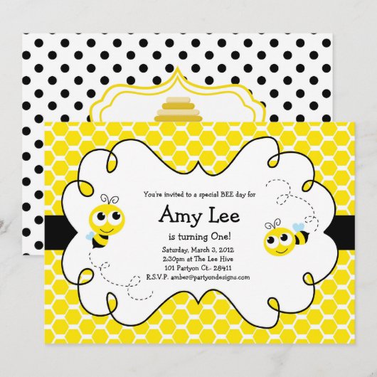 Bumble Bee Babee Birthday gele Uitnodiging (Voorkant / Achterkant)