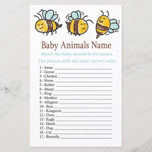 Bumble Bee Baby Animals Name Game (Voorkant)