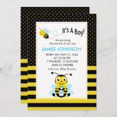 Bumble Bee Baby Boy Geboorteaankondiging Kaart (Voorkant / Achterkant)