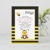 Bumble bee Baby Girl Birth Annouting Card Aankondiging (Staand voorkant)