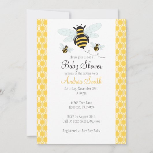 Bumble bee Baby shower-Birthday Party Invitation Kaart (Voorkant)