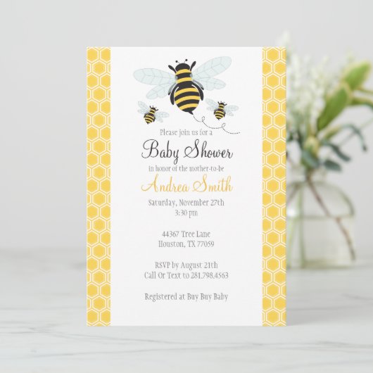 Bumble bee Baby shower-Birthday Party Invitation Kaart (Staand voorkant)