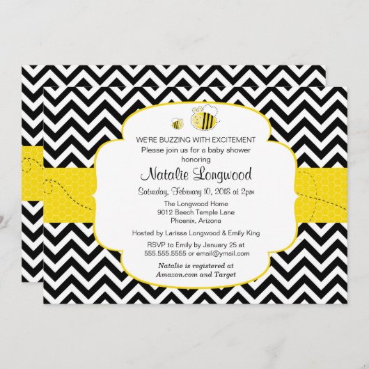 Bumble Bee Baby shower, Buzzing with Excitement Kaart (Voorkant / Achterkant)