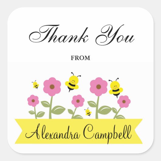 Bumble Bee Baby shower Dank u Stickers (Voorkant)