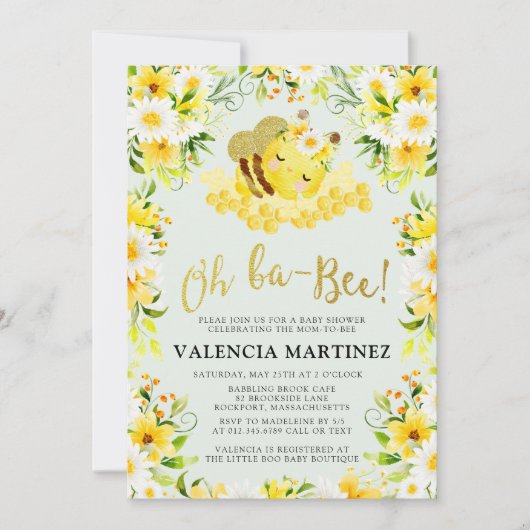 Bumble Bee Baby shower Invitation Flower Kaart (Voorkant)