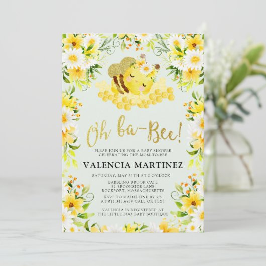 Bumble Bee Baby shower Invitation Flower Kaart (Staand voorkant)