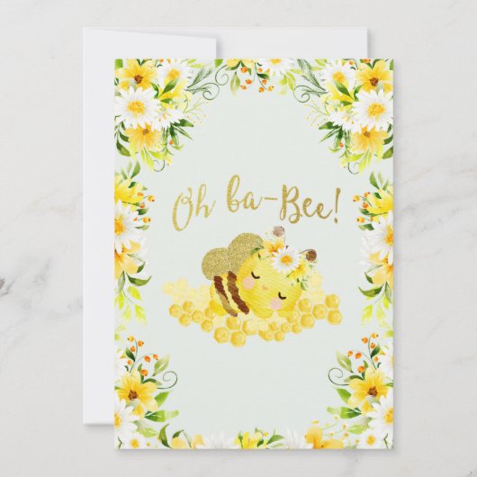 Bumble Bee Baby shower Invitation Flower Kaart (Achterkant)