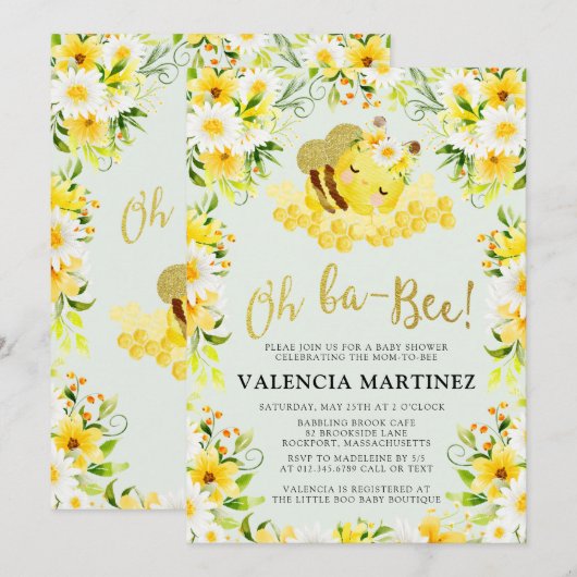 Bumble Bee Baby shower Invitation Flower Kaart (Voorkant / Achterkant)