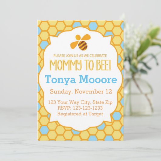 Bumble Bee Baby shower Invitation (jongen) Kaart (Staand voorkant)