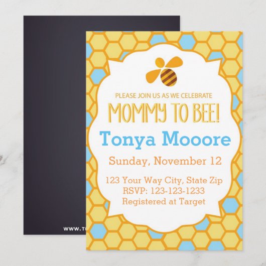 Bumble Bee Baby shower Invitation (jongen) Kaart (Voorkant / Achterkant)
