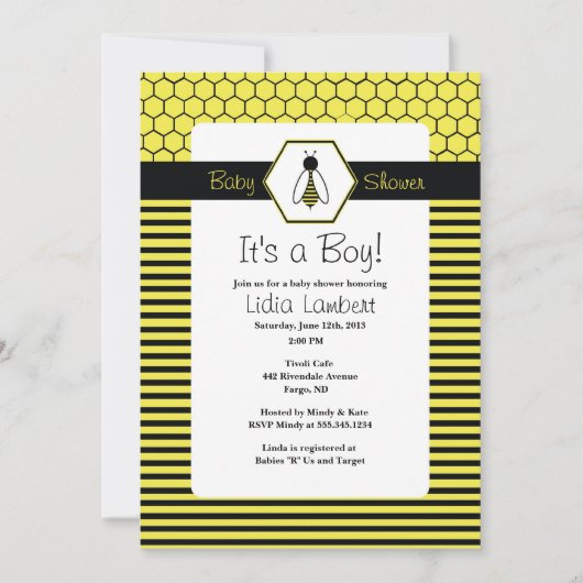 Bumble Bee Baby shower Invitation Kaart (Voorkant)