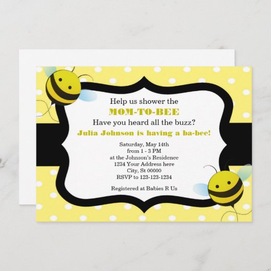 Bumble Bee Baby shower Invitation Kaart (Voorkant / Achterkant)
