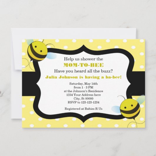 Bumble Bee Baby shower Invitation Kaart (Voorkant)