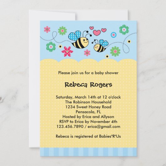 Bumble Bee Baby shower Invitation Kaart (Voorkant)