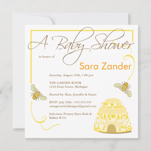 Bumble Bee Baby shower Invitation Kaart (Voorkant)