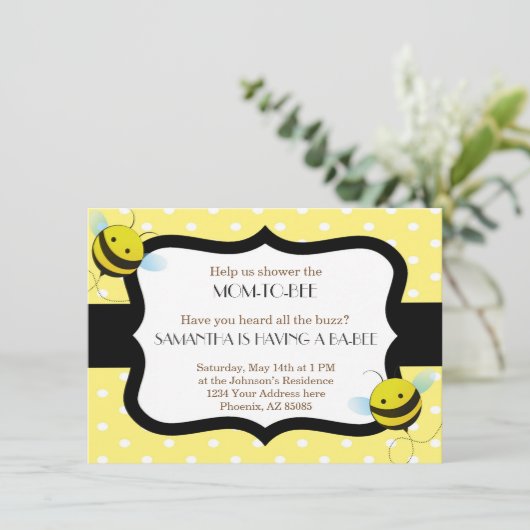 Bumble Bee Baby shower Invitation Kaart (Staand voorkant)