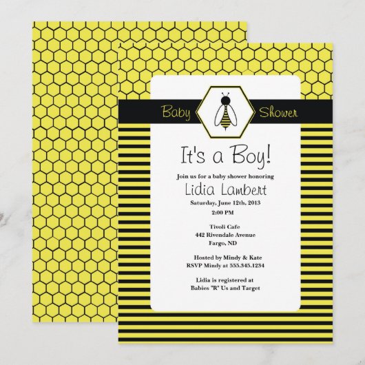 Bumble Bee Baby shower Invitation Kaart (Voorkant / Achterkant)