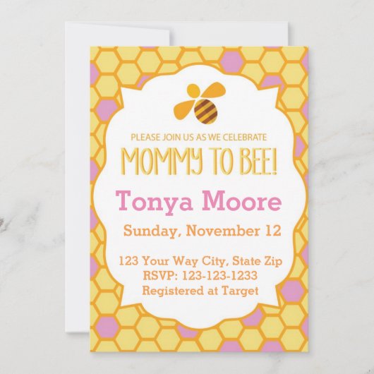 Bumble Bee Baby shower Invitation (meisje) Kaart (Voorkant)