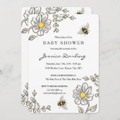 Bumble Bee Baby Shower Invitations | Gele Floral Kaart (Voorkant / Achterkant)