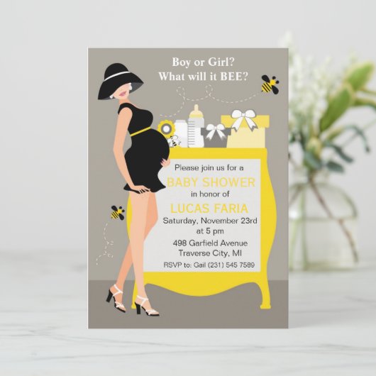 Bumble Bee Baby Shower Invitations Gender onthulle Kaart (Staand voorkant)