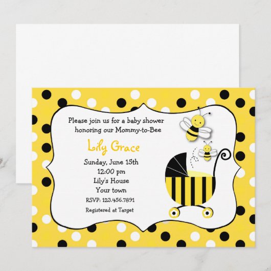 Bumble Bee Baby Shower Invitations Kaart (Voorkant / Achterkant)