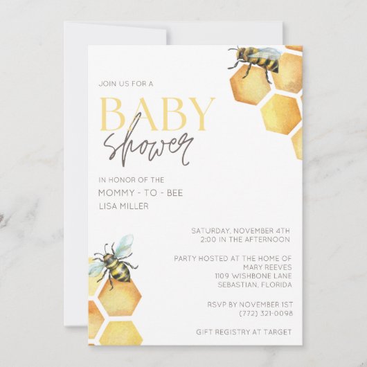 Bumble Bee Baby shower Kaart (Voorkant)