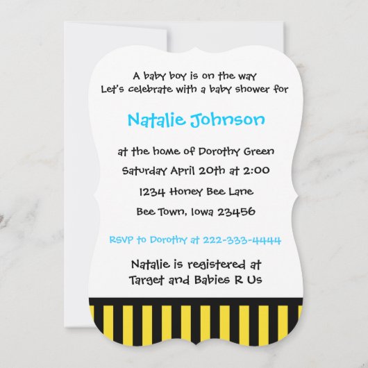 Bumble Bee Baby shower Kaart (Achterkant)