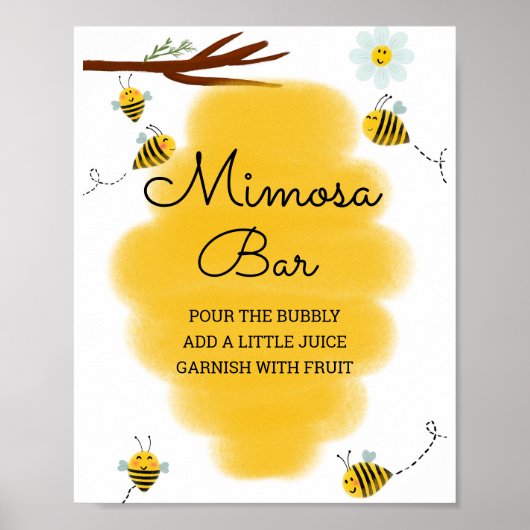 Bumble Bee Baby shower Mimosa Beer Sign. Poster (Voorkant)