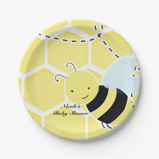 Bumble Bee Baby shower Modern Geel & Zwart Papieren Bordje (Voorkant)