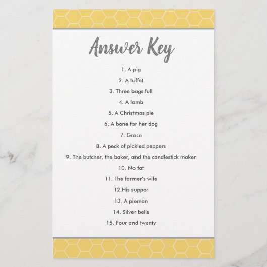 Bumble Bee Baby shower Nursery Rhyme Quiz (Achterkant)