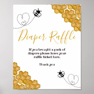 Bumble Bee Baby shower Party Diaper Raffle Sign Poster