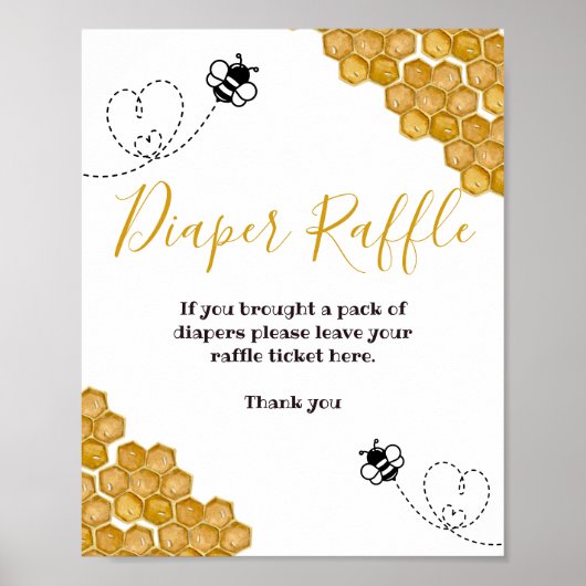 Bumble Bee Baby shower Party Diaper Raffle Sign Poster (Voorkant)