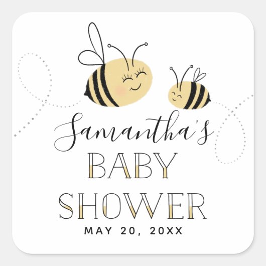 Bumble Bee Baby shower Sticker met naam en datum (Voorkant)
