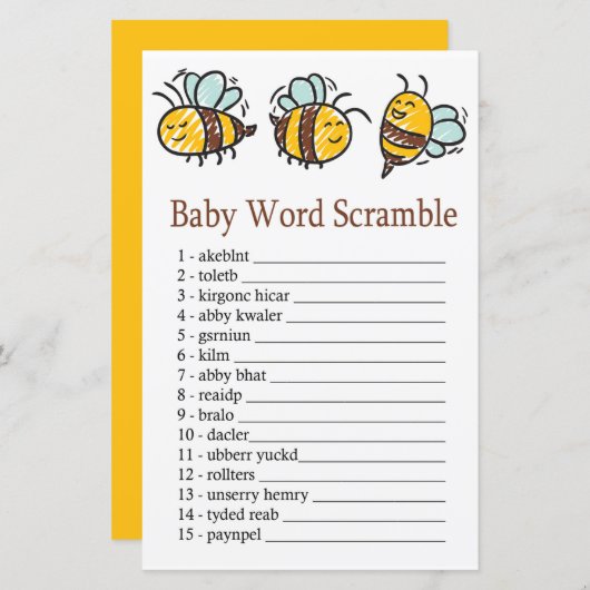 Bumble Bee Baby word scramble game (Voorkant / Achterkant)