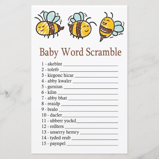 Bumble Bee Baby word scramble game (Voorkant)