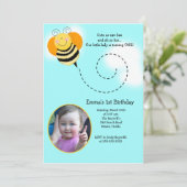 Bumble Bee Birthday Fotouitnodiging Kaart (Staand voorkant)