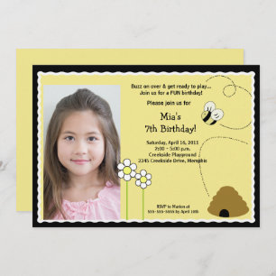Bumble bee Birthday Invitation Photo Template Kaart