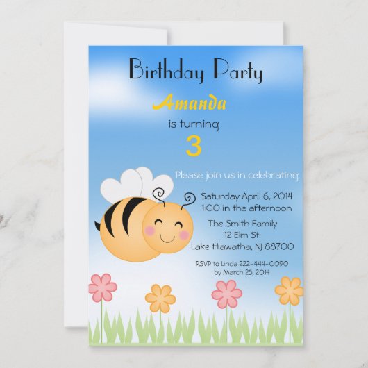 Bumble Bee Birthday Party Invitation Kaart (Voorkant)