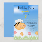 Bumble Bee Birthday Party Invitation Kaart (Voorkant / Achterkant)
