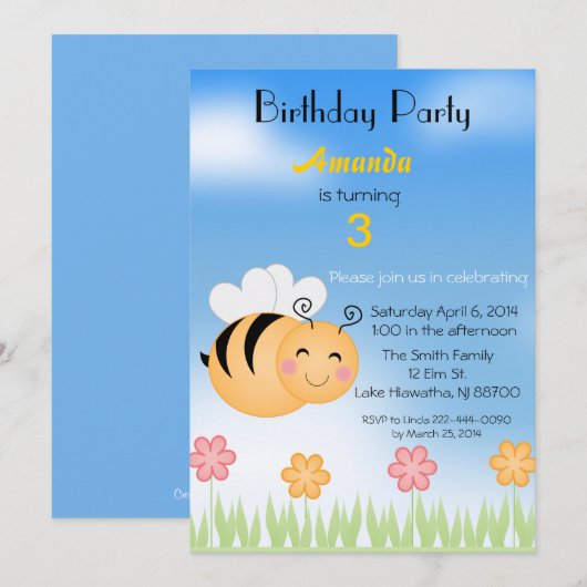 Bumble Bee Birthday Party Invitation Kaart (Voorkant / Achterkant)