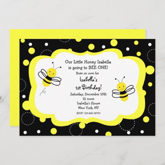 Bumble bee Birthday Party Invitations Honey Kaart (Voorkant / Achterkant)