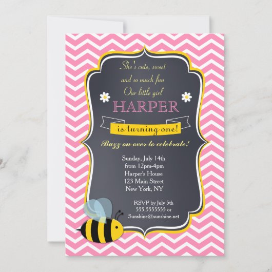 Bumble Bee Birthday Party Invitations Kaart (Voorkant)