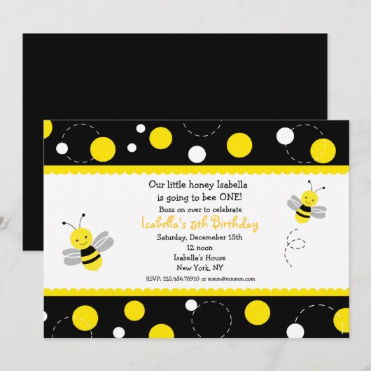 Bumble Bee Birthday Party Invitations Kaart (Voorkant / Achterkant)